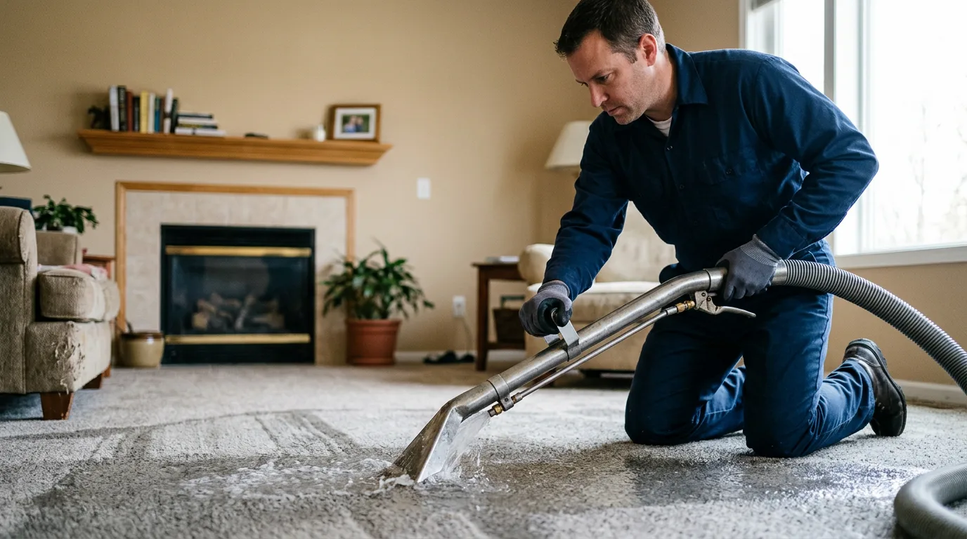 Water damage restoration technician working near Melbourne, IA